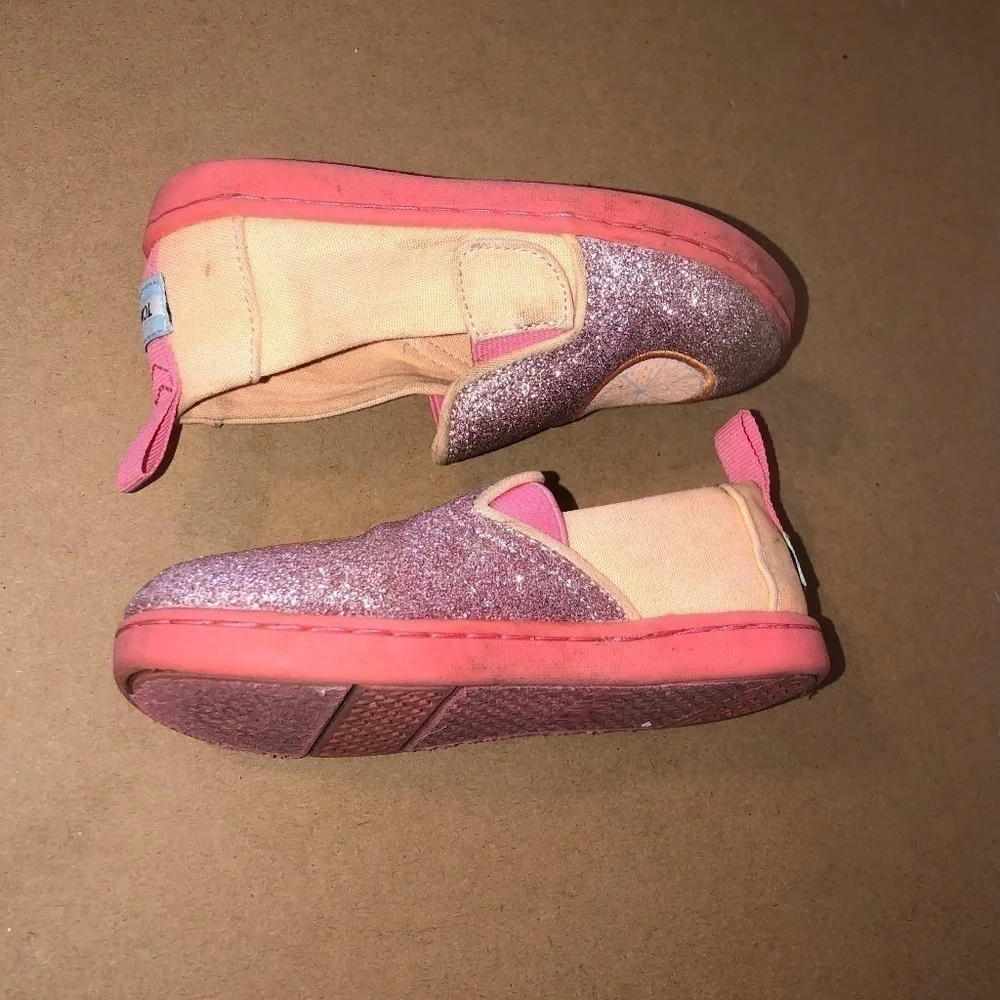 TOMS Iridescent Alpargata Shoe Toddler Size T8 Pink Slip On Sneakers